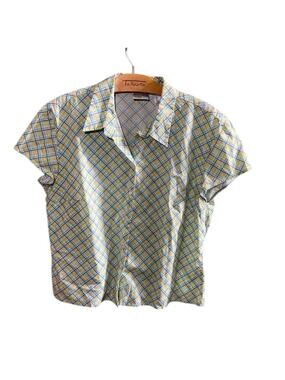 Villager Liz Claiborne Diamond Plaid Short Sleeve Blouse Medium